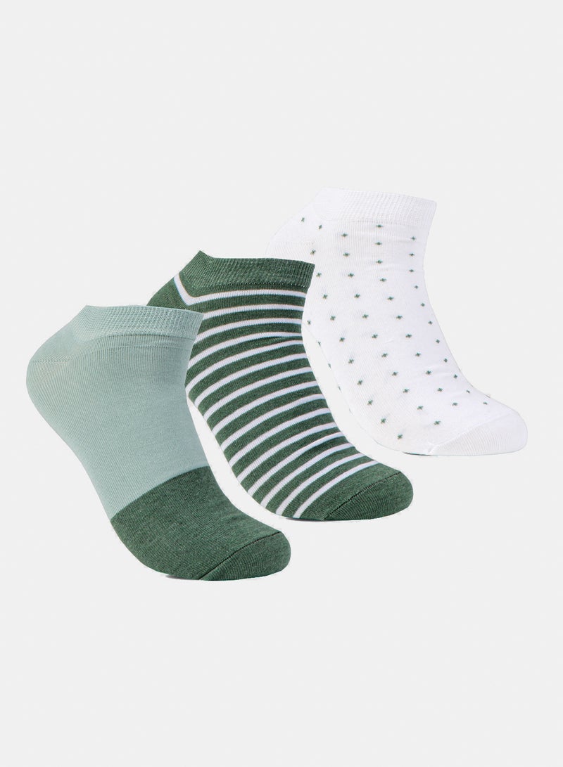 Odds Women's Pack of 3 Lycra Ankle Patterned Plain Socks - Image 1